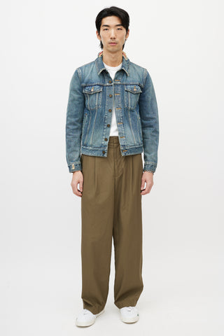 Saint Laurent Blue & Red Bandana Distressed Denim Jacket