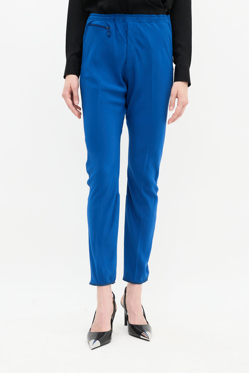 Saint Laurent Blue Silk Zip Pants