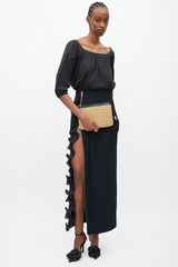 Saint Laurent Brown & Black Raffia Logo Clutch