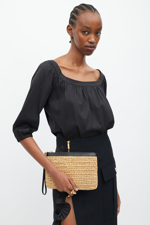 Saint Laurent Brown & Black Raffia Logo Clutch