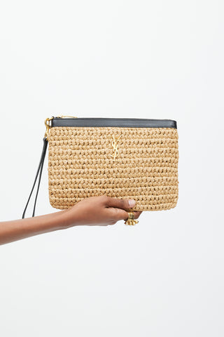 Saint Laurent Brown & Black Raffia Logo Clutch