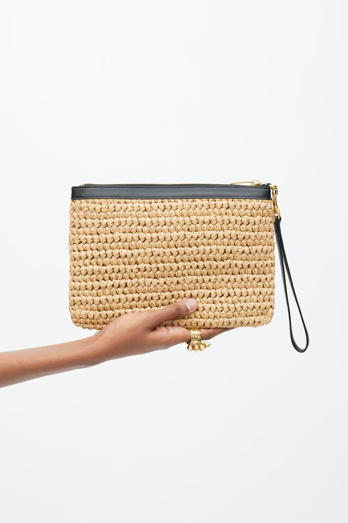 Saint Laurent Brown & Black Raffia Logo Clutch