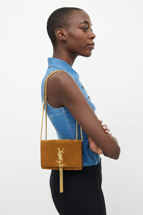 Saint Laurent Brown Suede Kate Monogram Tassel Bag