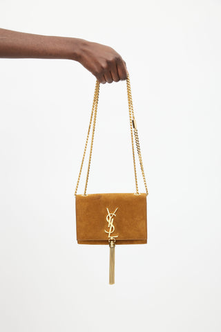 Saint Laurent Brown Suede Kate Monogram Tassel Bag