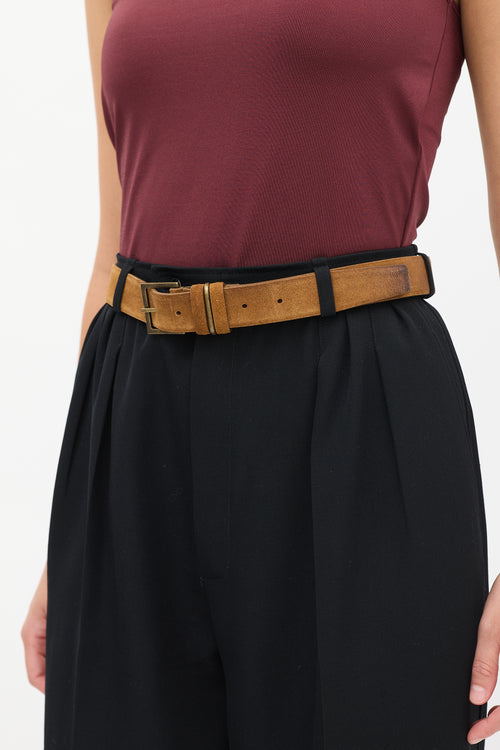 Saint Laurent Brown Suede Square Buckle Belt