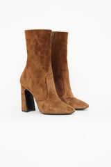 Saint Laurent Brown Suede Zip Booties