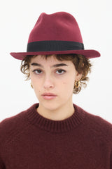 Saint Laurent Burgundy & Black Felt Fedora Hat