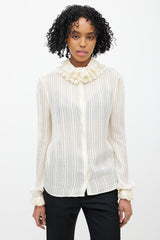 Saint Laurent Cream & Gold Metallic Silk Ruffled Shirt