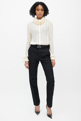 Saint Laurent Cream & Gold Metallic Silk Ruffled Shirt