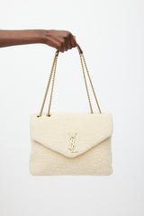 Saint Laurent Cream & Gold Shearling Lou Lou Bag