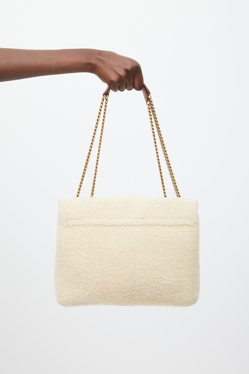 Saint Laurent Cream & Gold Shearling Lou Lou Bag