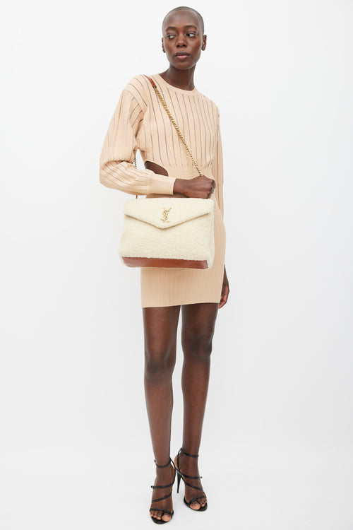 Saint Laurent Cream & Gold Shearling Lou Lou Bag