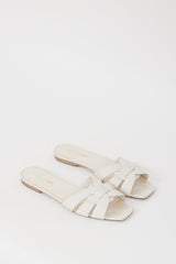 Saint Laurent Cream Leather Woven Slide
