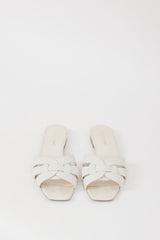 Saint Laurent Cream Leather Woven Slide