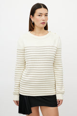 Saint Laurent Cream & Metallic Gold Striped Sweater