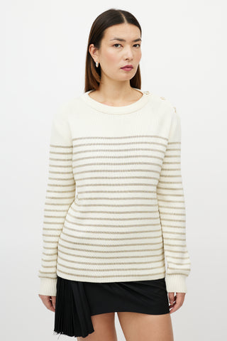 Saint Laurent Cream & Metallic Gold Striped Sweater
