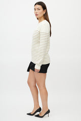 Saint Laurent Cream & Metallic Gold Striped Sweater