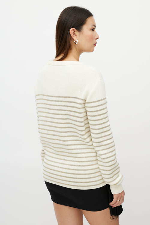 Saint Laurent Cream & Metallic Gold Striped Sweater