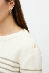 Saint Laurent Cream & Metallic Gold Striped Sweater