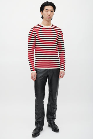Saint Laurent Cream & Red Wool Knit Striped Sweater