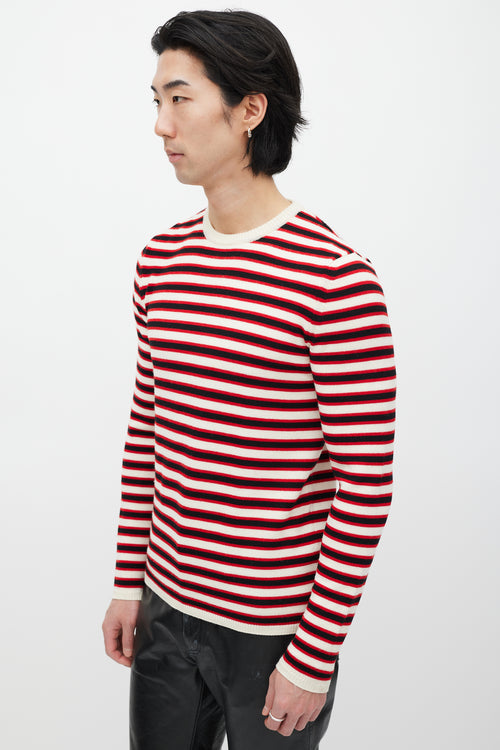 Saint Laurent Cream & Red Wool Knit Striped Sweater