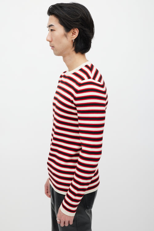 Saint Laurent Cream & Red Wool Knit Striped Sweater