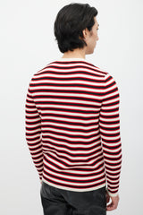 Saint Laurent Cream & Red Wool Knit Striped Sweater