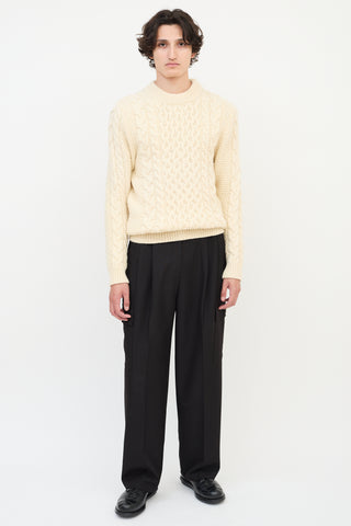 Saint Laurent Cream Wool Cable Knit  Sweater