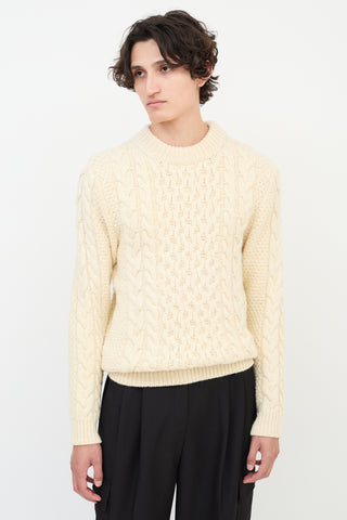 Saint Laurent Cream Wool Cable Knit  Sweater