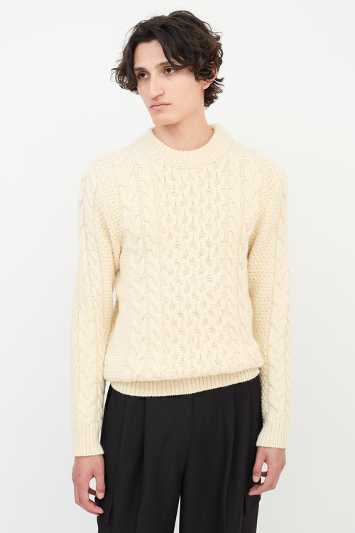 Saint Laurent Cream Wool Cable Knit  Sweater