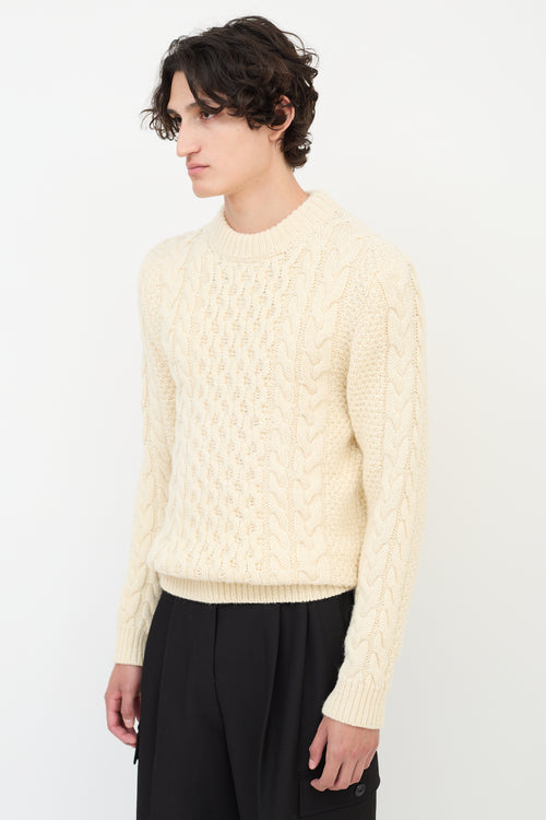 Saint Laurent Cream Wool Cable Knit  Sweater