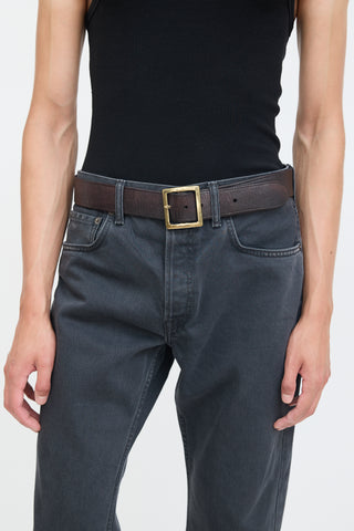 Saint Laurent Dark Brown Leather Distressed Dylan Belt