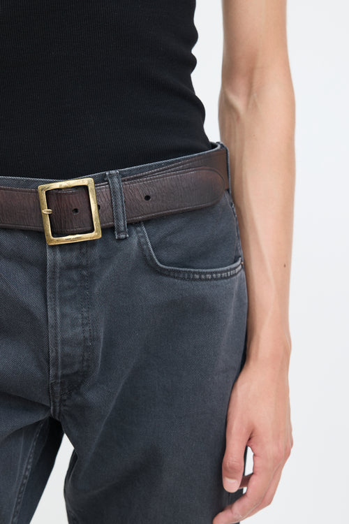 Saint Laurent Dark Brown Leather Distressed Dylan Belt