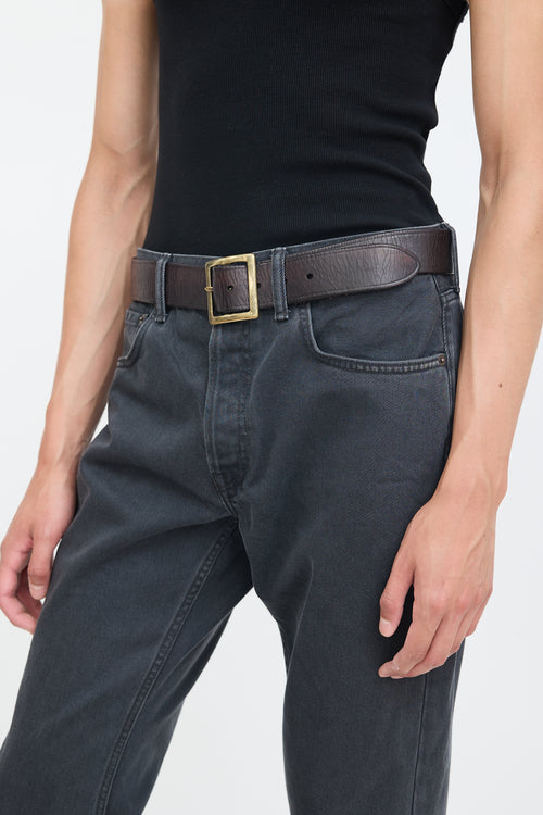 Saint Laurent Dark Brown Leather Distressed Dylan Belt