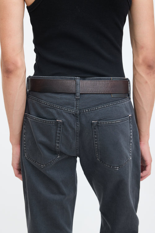 Saint Laurent Dark Brown Leather Distressed Dylan Belt