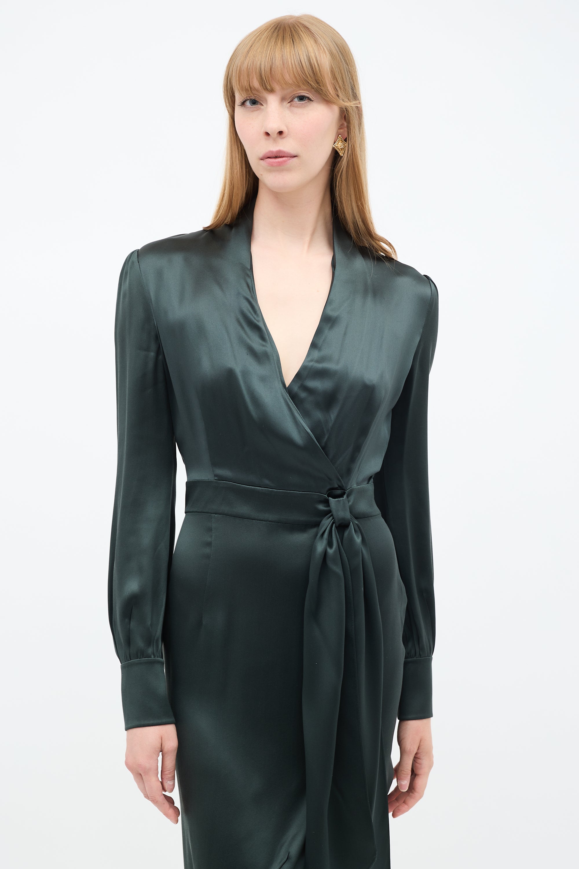 Saint Laurent // Dark Green Silk Belted Dress VSP Consignment Saint Laurent // Dark Green Silk Belted Dress VSP Consignment