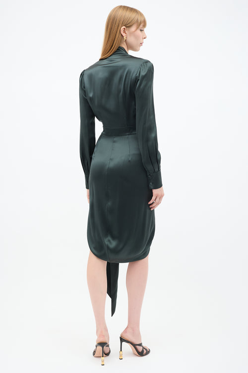 Saint Laurent Dark Green Silk Belted Dress