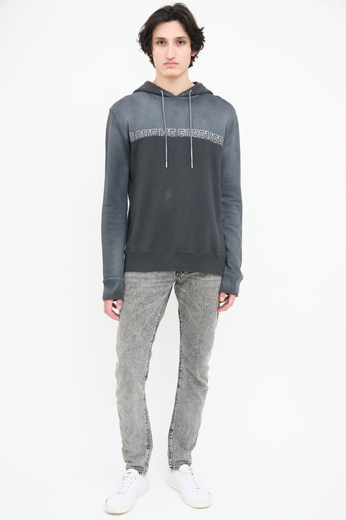 Saint Laurent Dark Grey & Black Love Forever Hoodie