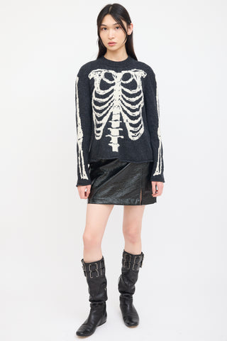 Saint Laurent Dark Grey & Cream Knit Skeleton Sweater