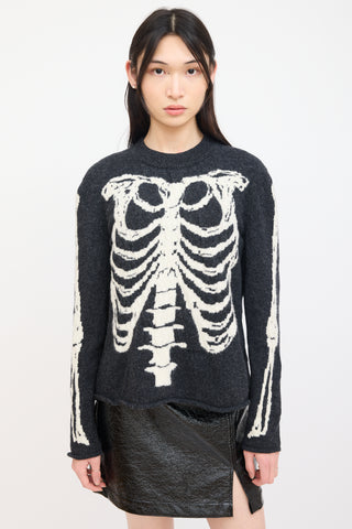 Saint Laurent Dark Grey & Cream Knit Skeleton Sweater