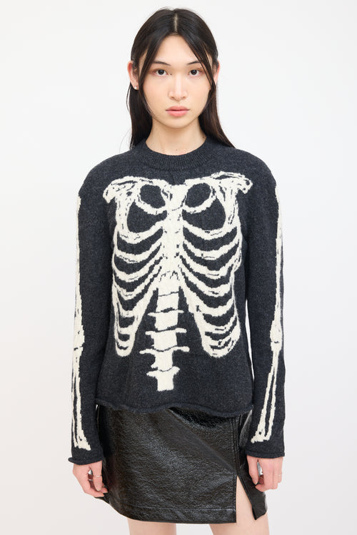 Saint Laurent Dark Grey & Cream Knit Skeleton Sweater