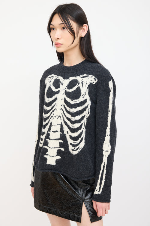 Saint Laurent Dark Grey & Cream Knit Skeleton Sweater