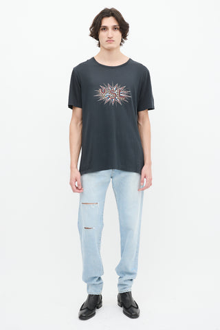 Saint Laurent Dark Grey & Multi Disco Logo T-Shirt