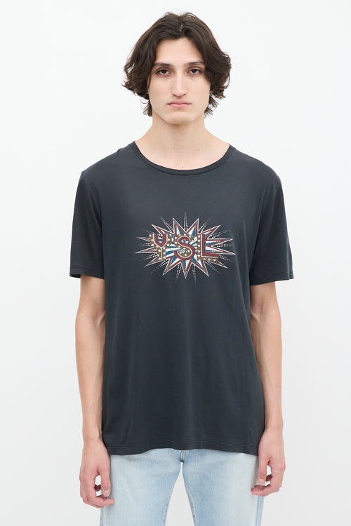 Saint Laurent Dark Grey & Multi Disco Logo T-Shirt