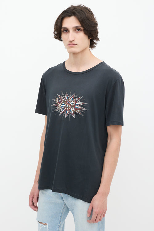 Saint Laurent Dark Grey & Multi Disco Logo T-Shirt