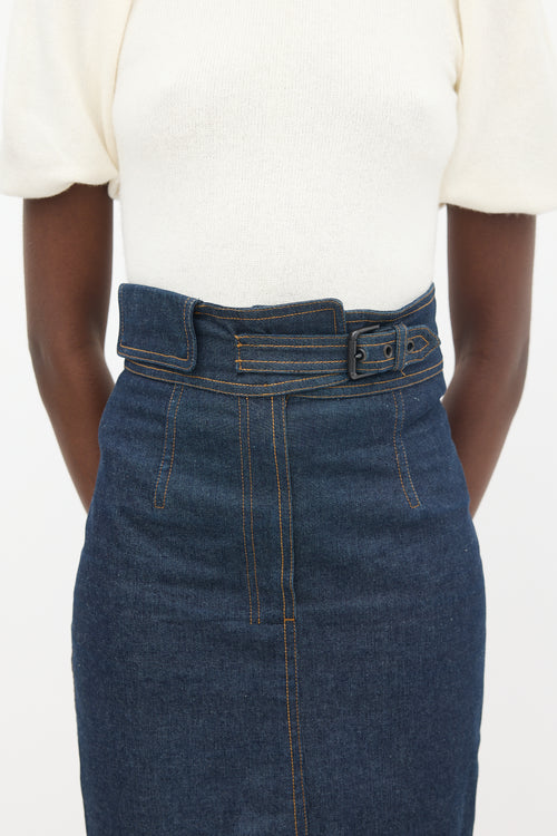 Saint Laurent Dark Wash Denim Contrast Stitch Skirt