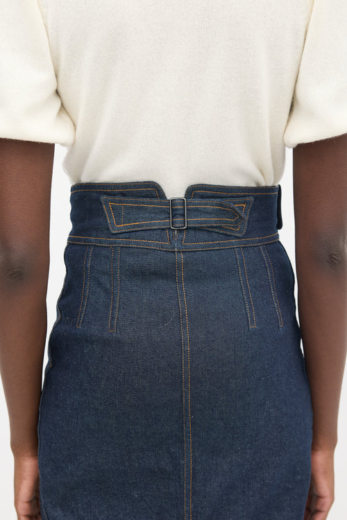 Saint Laurent Dark Wash Denim Contrast Stitch Skirt