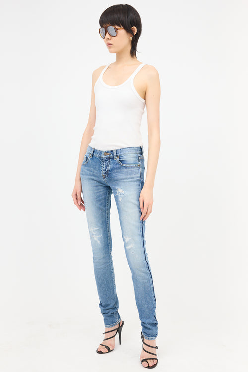 Saint Laurent Distressed Slim Leg Jeans