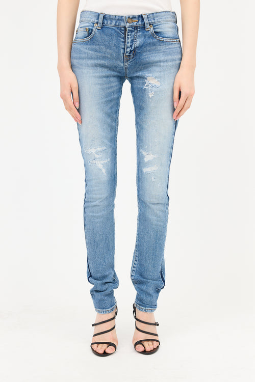 Saint Laurent Distressed Slim Leg Jeans
