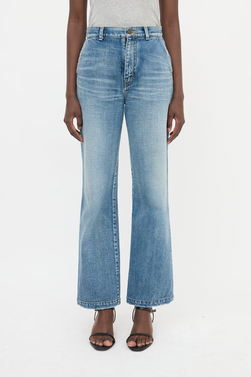 Saint Laurent Distressed Straight Leg Jeans